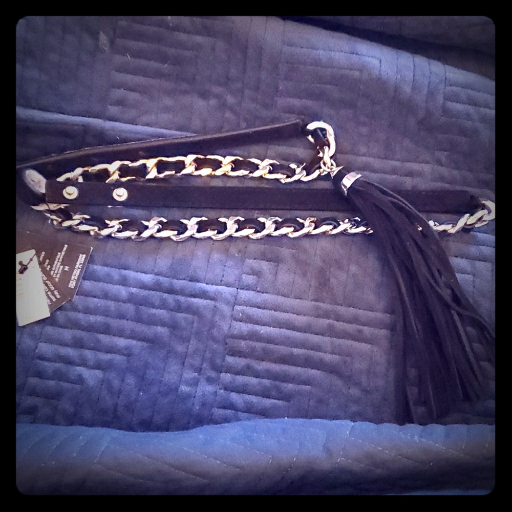 WHBM  Leather and chain tassel belt